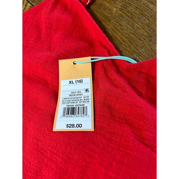 NWT! Kona Sol Red Krinkle Cotton Long Cover Up Tie Back Sz XL - Picture 2 of 9